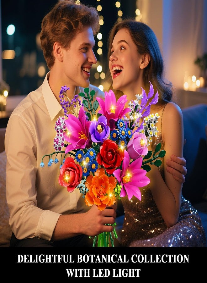 CUBIMANA مجموعة بناء باقة زهور عيد الحب من كيوبيمانا مع إضاءة LED، لعبة مكعبات من 21 زهرة، ديكور منزلي من زهور الزنبق والورد، 1054 قطعة، هدايا لها وللبالغات والنساء والأمهات والأطفال والفتيات من عمر 12 سنة فما فوق (أحمر) - Image 2